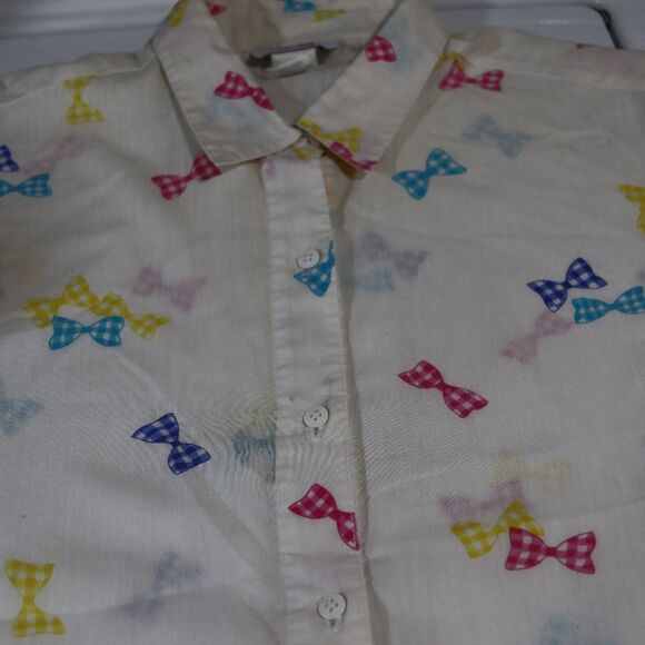 E.B. eccobay Vintage White Colorful Bow Print Button Down Shirt Large - Picture 4 of 16